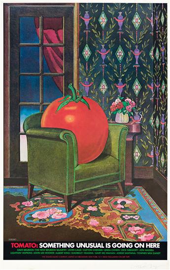 MILTON GLASER (1929-2020).  [MUSÉE ROYAUX DES BEAUX - ARTS] & [TOMATO: SOMETHING UNUSUAL IS GOING ON HERE]. 1976 &1978 38¼x24½ inches,